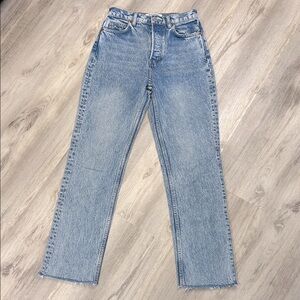 Reformation Cynthia Jeans | High Rise Straight Leg Raw Hem Crop Tangier Wash 24